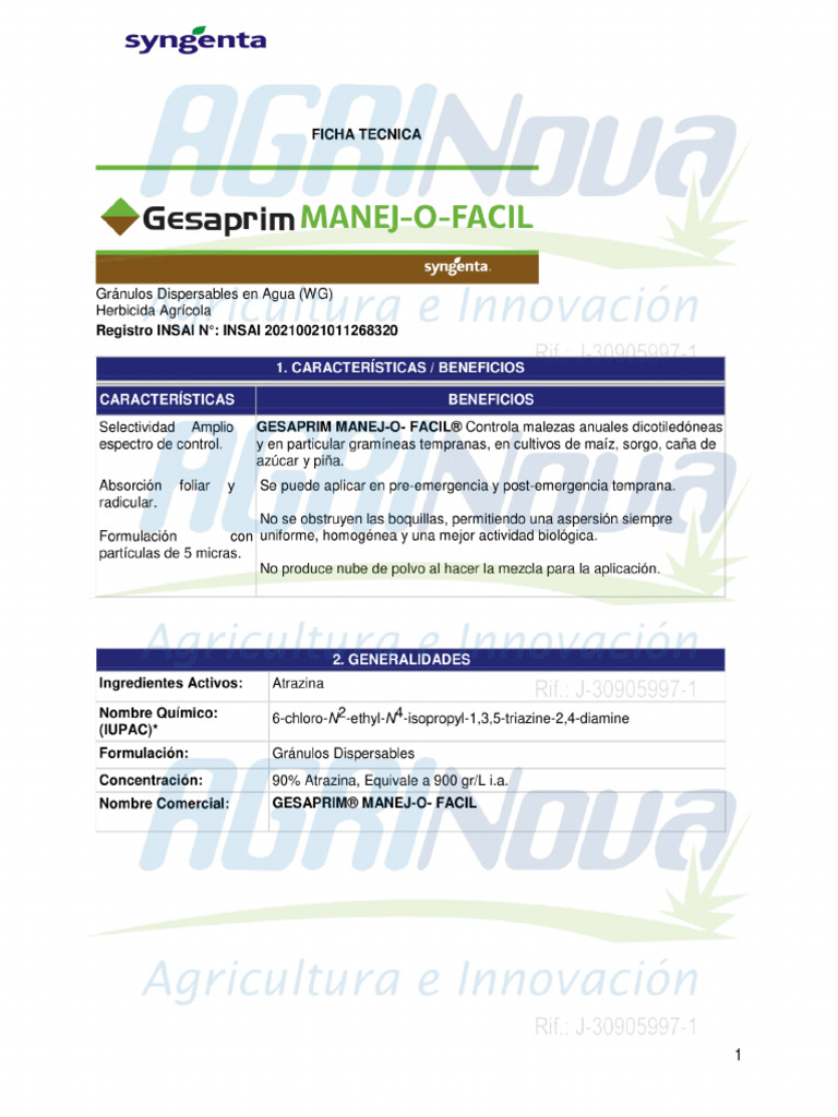 Fichatecnica Gesaprim Manejofacil | PDF