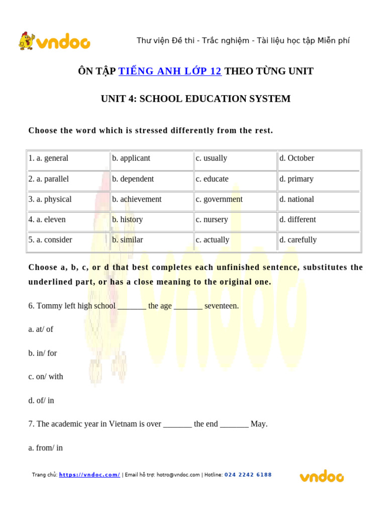 Bai Tap Tieng Anh Lop 12 Unit 4 School Education System Co Dap An | PDF
