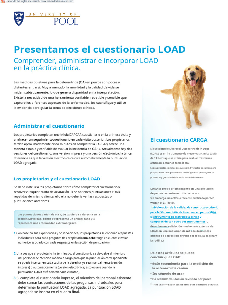 Cuestionario LOAD para Osteoartritis Canina | PDF | Cuestionario ...