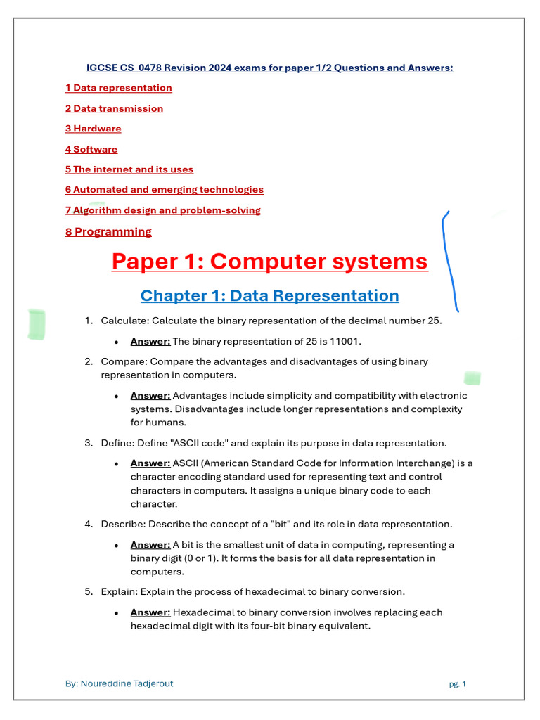 IGCSE CS 0478 Paper 1 and 2 Revision Exams For 2024 and Bonus Past ...