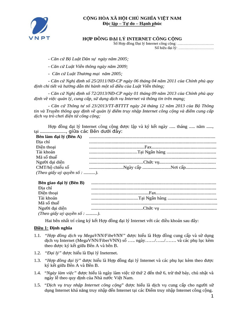 Mau Hop Dong Dai Ly Internet | PDF