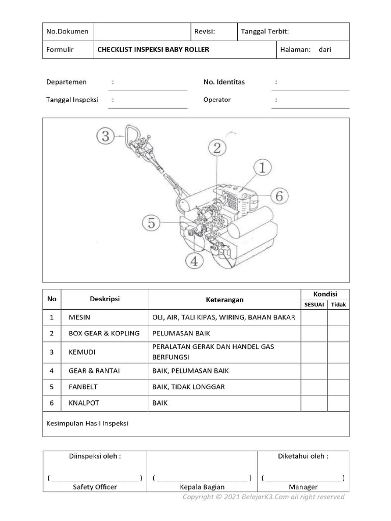 Form Check List Inspeksi Baby Roller | PDF