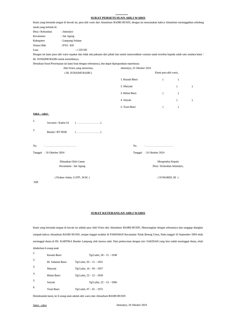 Surat Persetujuan Ahli Waris Tanah Pdf