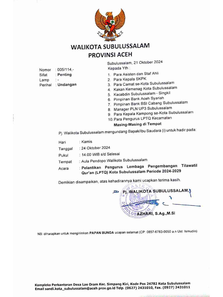 Undangan Pelantikan LPTQ | PDF