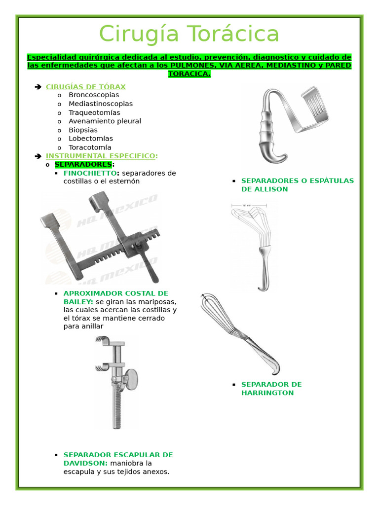 Cirugía Torácica: Procedimientos y Herramientas | PDF