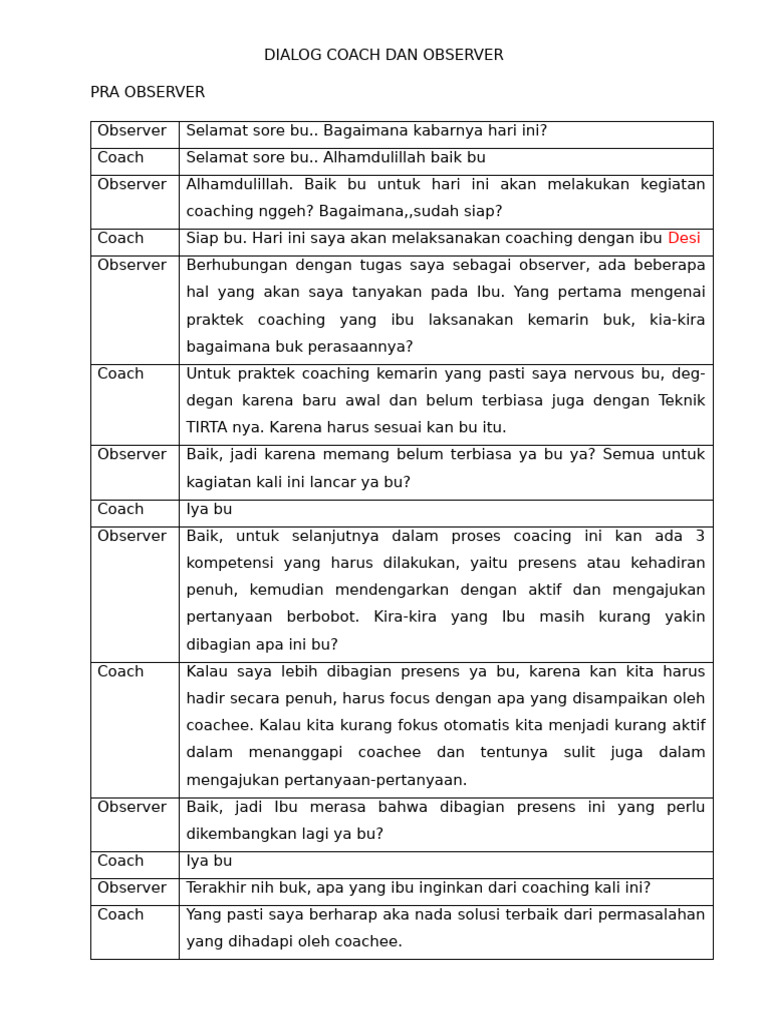 Praktik Coaching: Dialog Coach dan Coachee | PDF