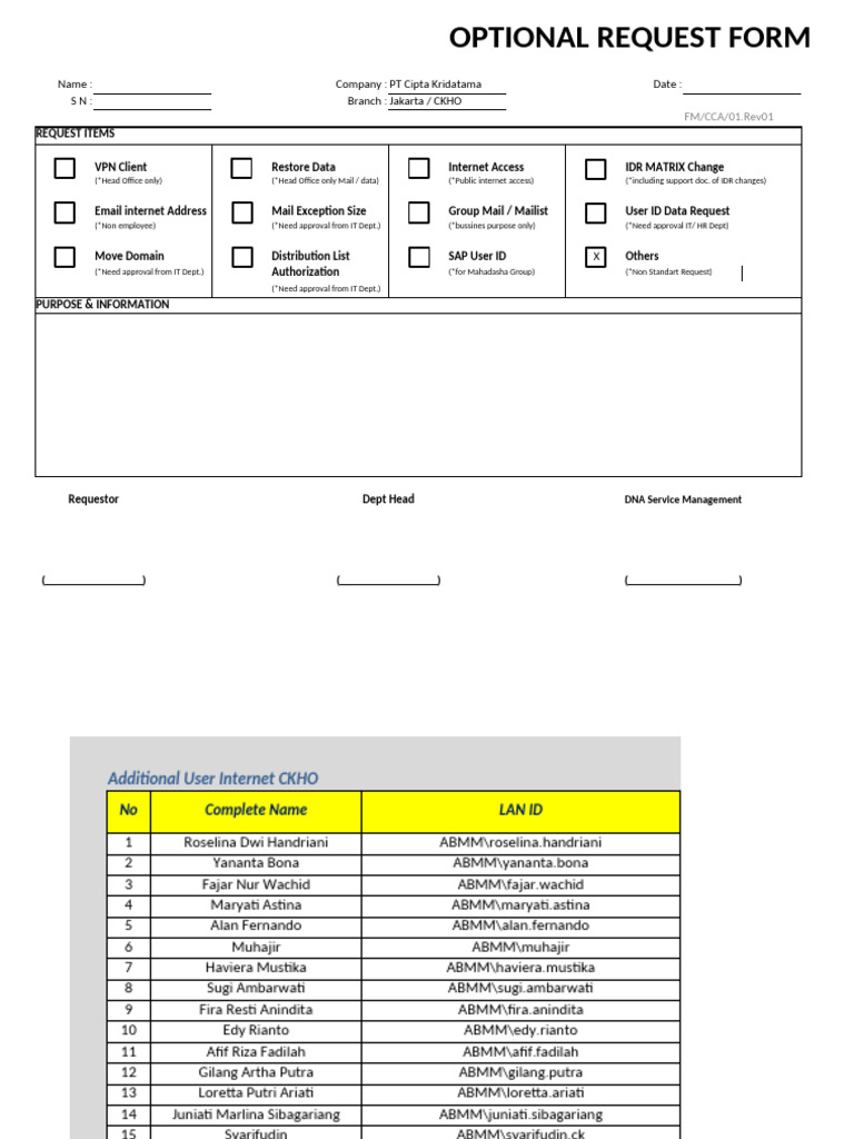 Optional Request Form for IT Services | PDF | Internet | Computer Network