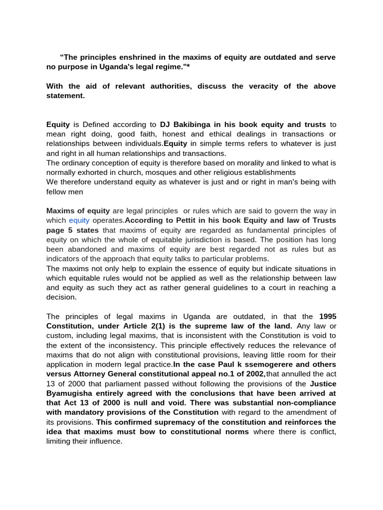 Outdated Maxims of Equity in Uganda | PDF | Equity (Law) | Concurrent ...