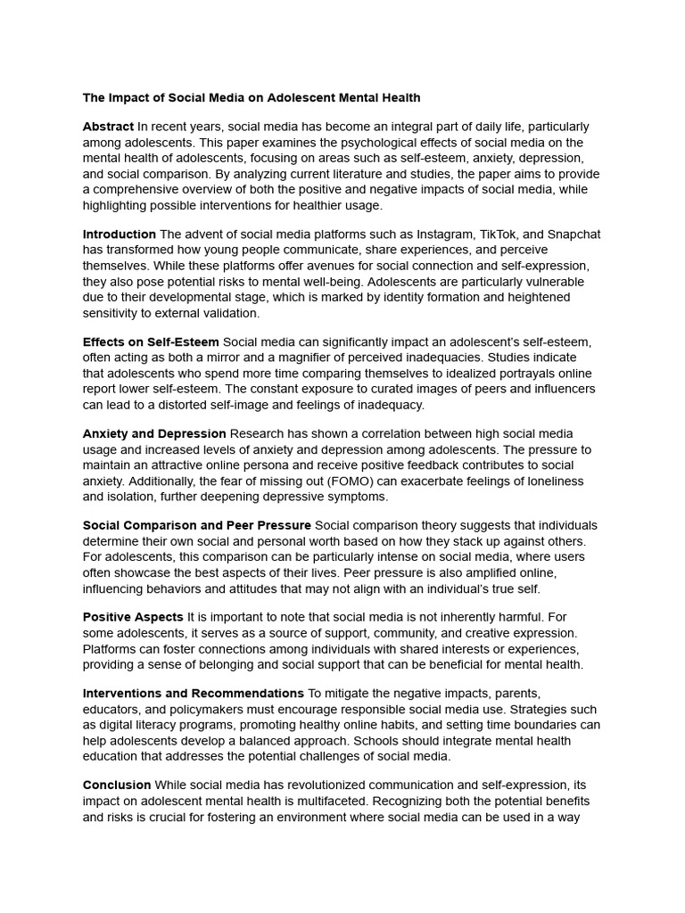 Social Media's Effects on Teen Mental Health | PDF | Social Media ...