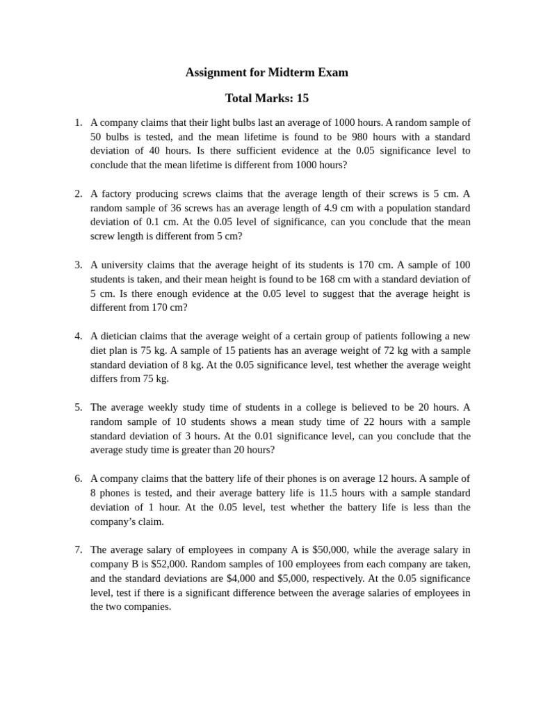 Assignment For Midterm Exam | PDF | Standard Deviation | Statistical ...