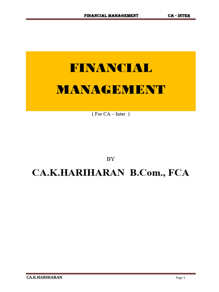Financial Management for CA Inter | PDF | Cost Of Capital | Capital ...