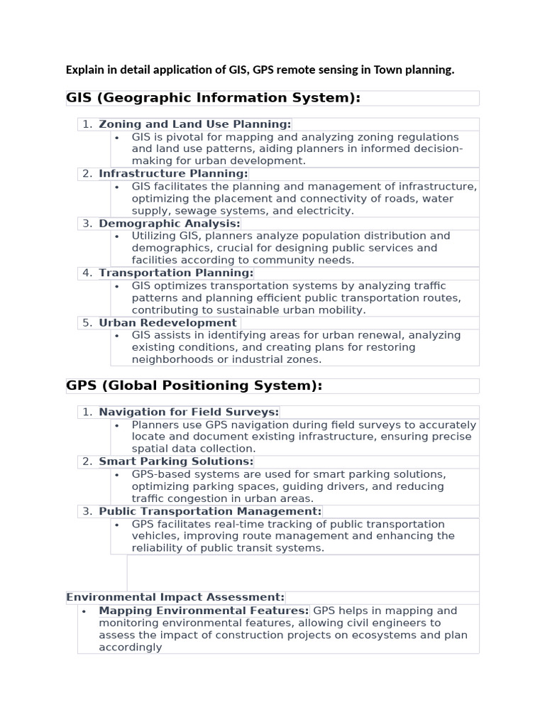 GIS, GPS, Remote Sensing in Town Planning | PDF | Geographic ...