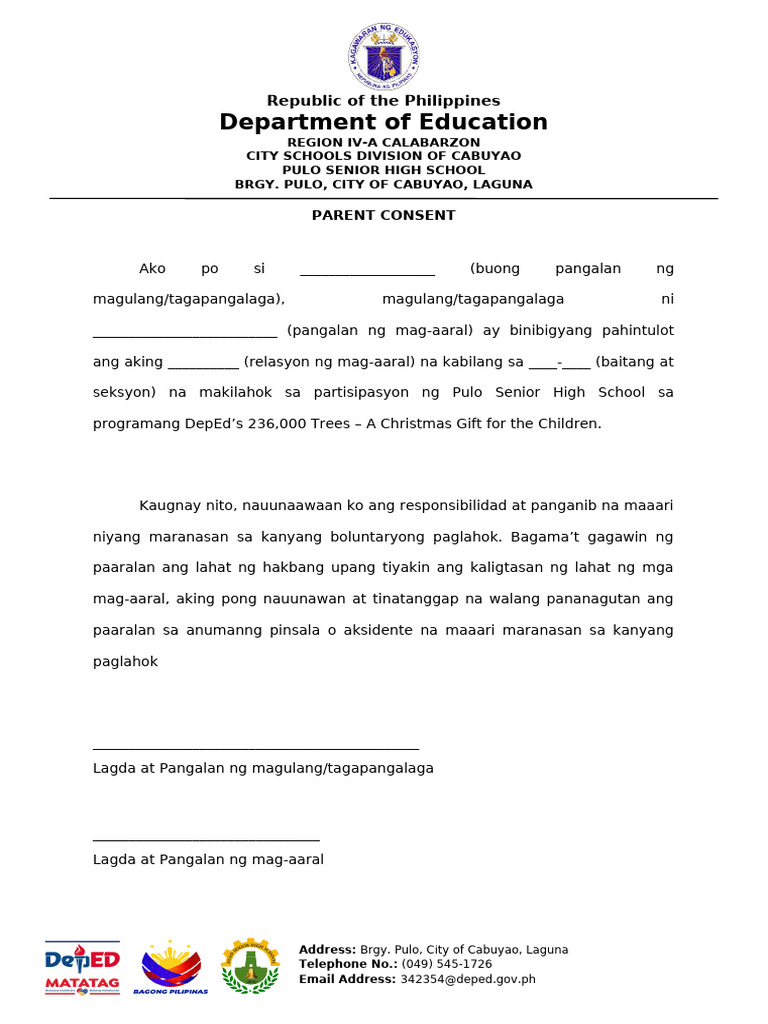 Parent Consent - Tree Planting 2023 | PDF