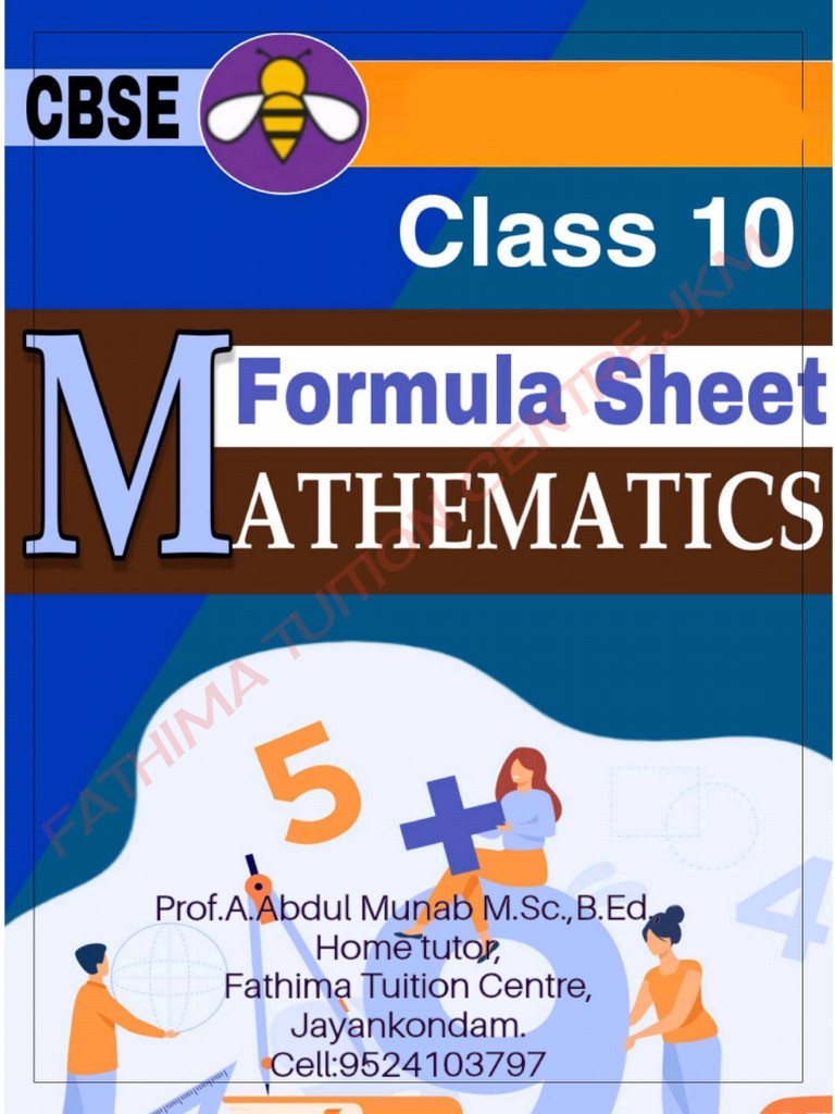 Class 10 CBSE Maths Formula Sheet | PDF