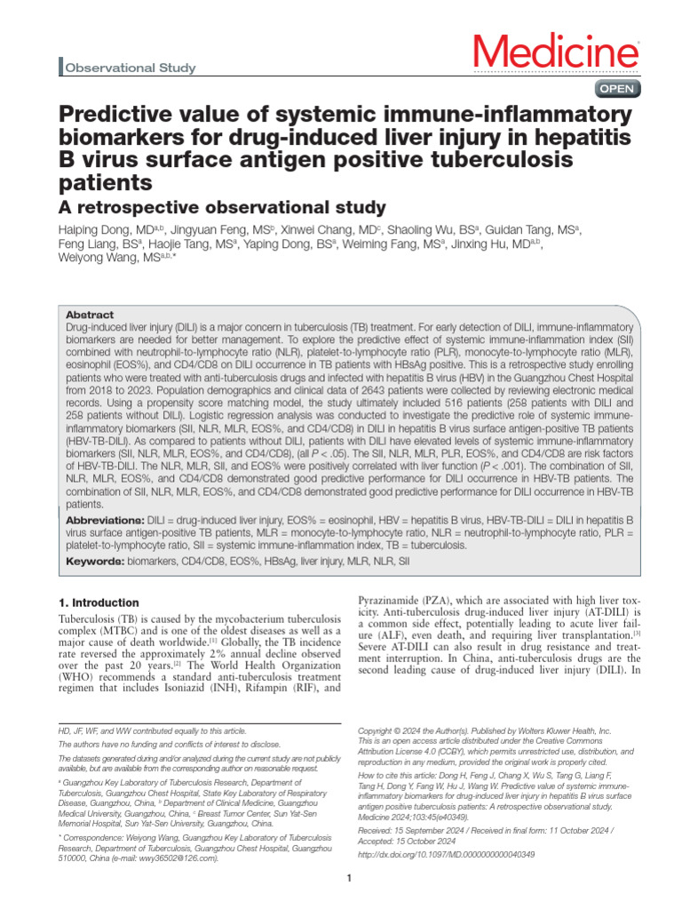 Biomarkers for Liver Injury in TB Patients | PDF | Hepatitis | Hepatitis B