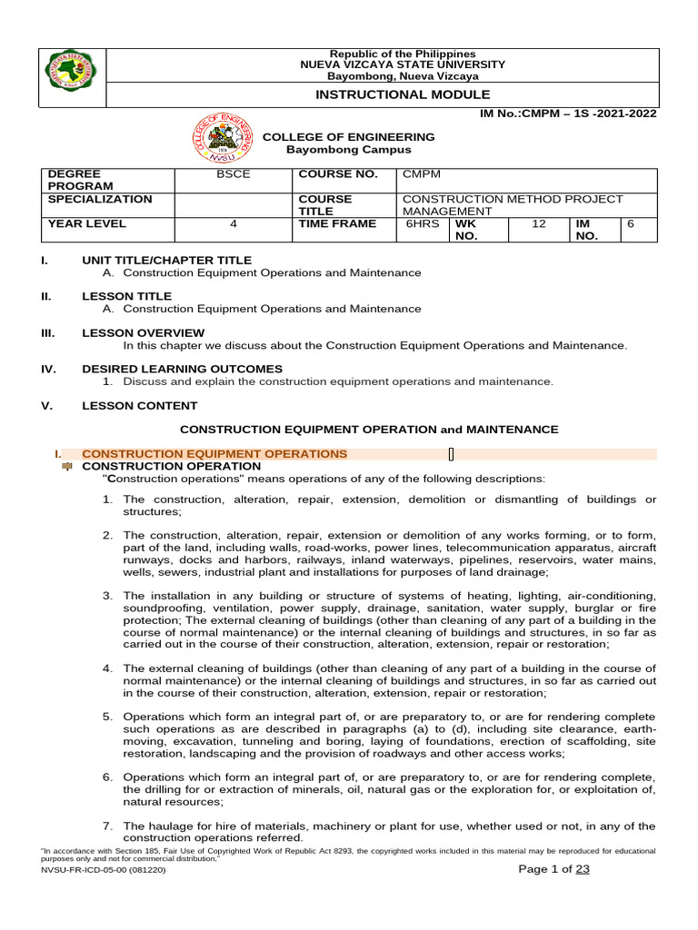 Construction Equipment Operations Guide | PDF | Loader (Equipment ...