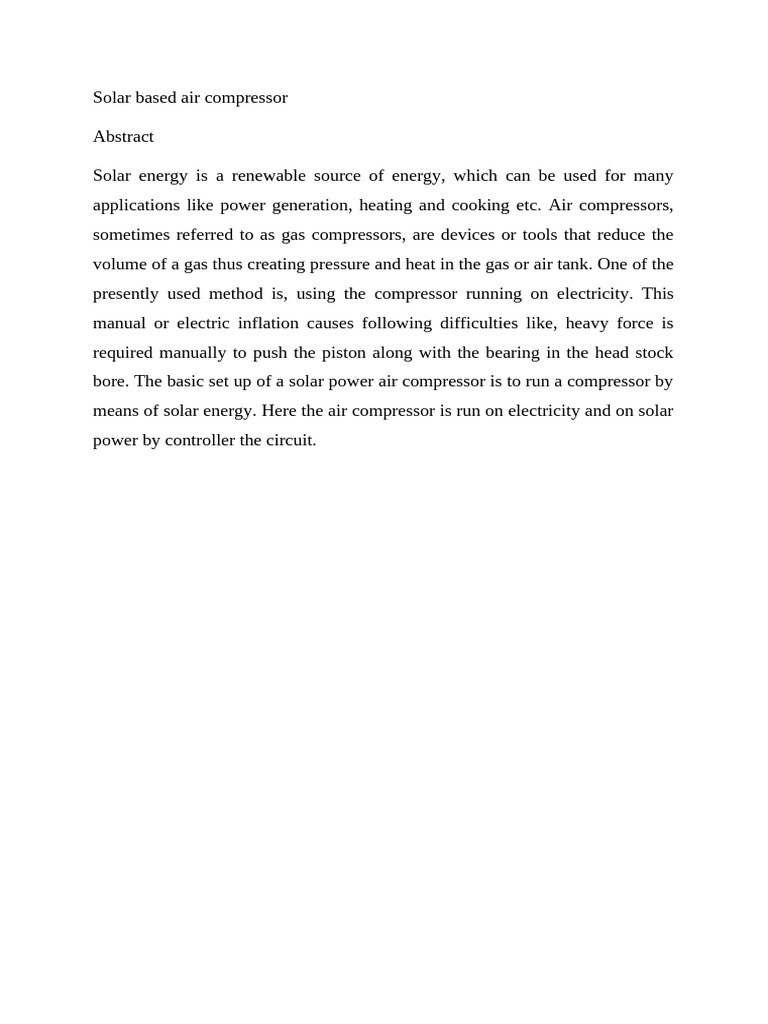 Solar Based Air Compresor | PDF | Rectifier | Photovoltaics