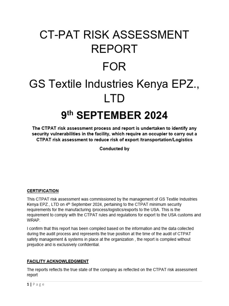 CTPAT Risk Assessment for GS Textile Kenya | PDF | Risk | Risk Assessment