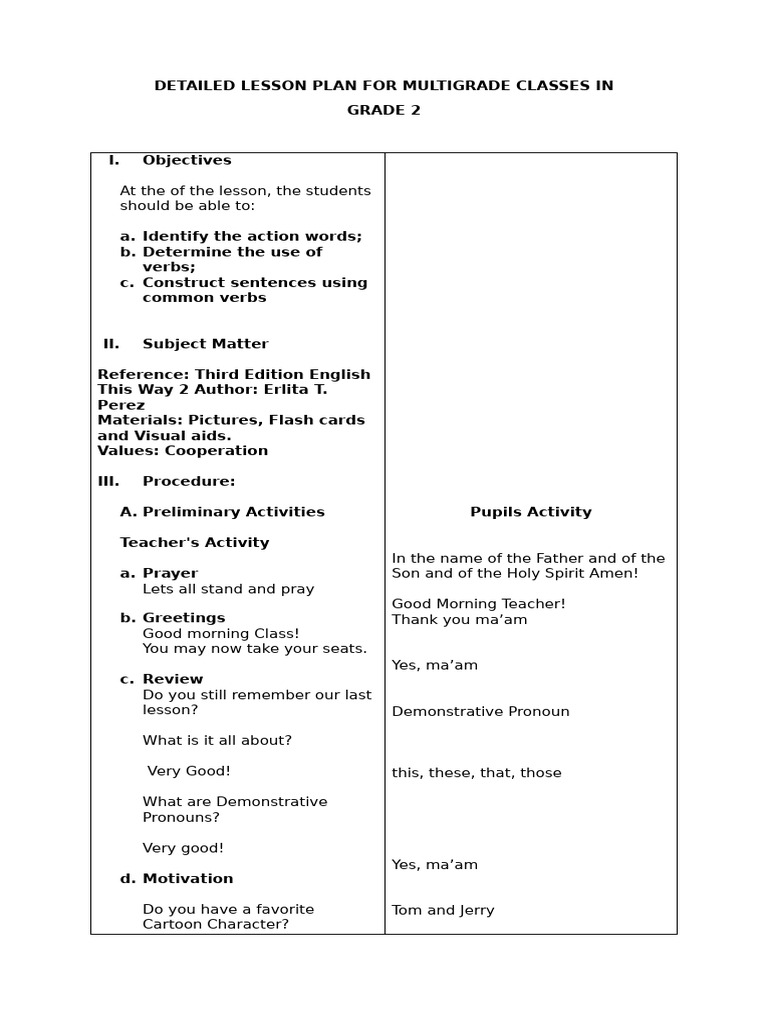 Detailed Lesson Plan For Multigrade Classes in | PDF | Syntax | Linguistics