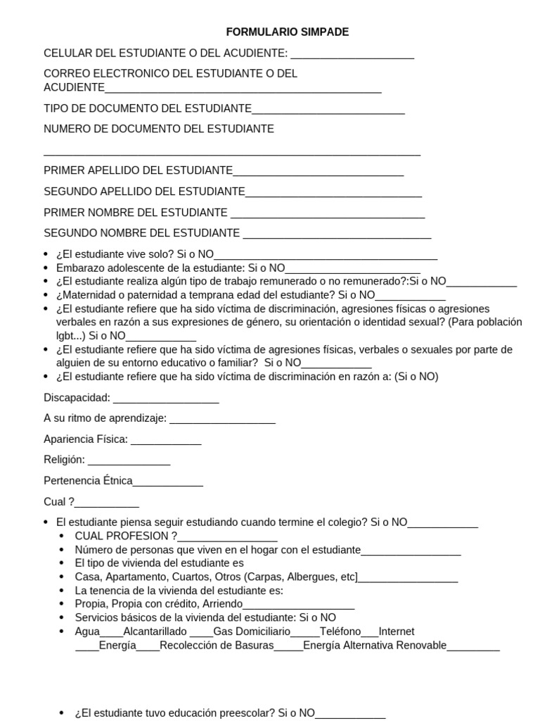 Formulario Simpade | PDF | Educación de la primera infancia