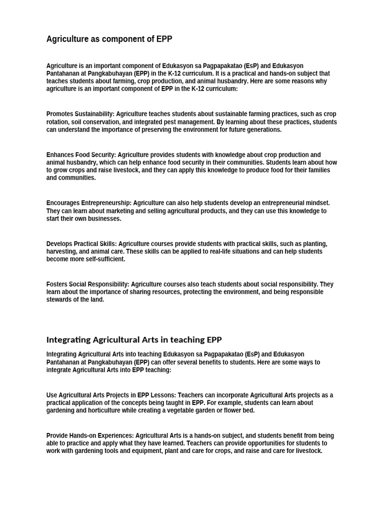 Importance of Agriculture in EPP | PDF | Agriculture | Sustainable ...