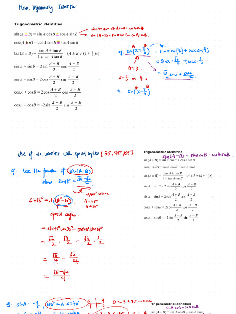 More Identity of Trigonometry Notes and HW 1 | PDF | Euclidean Geometry ...