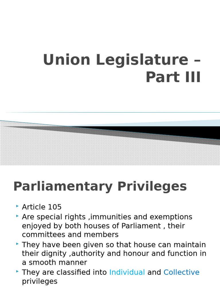 Union Legislature - Part III | PDF | Committee | Parliamentary Immunity