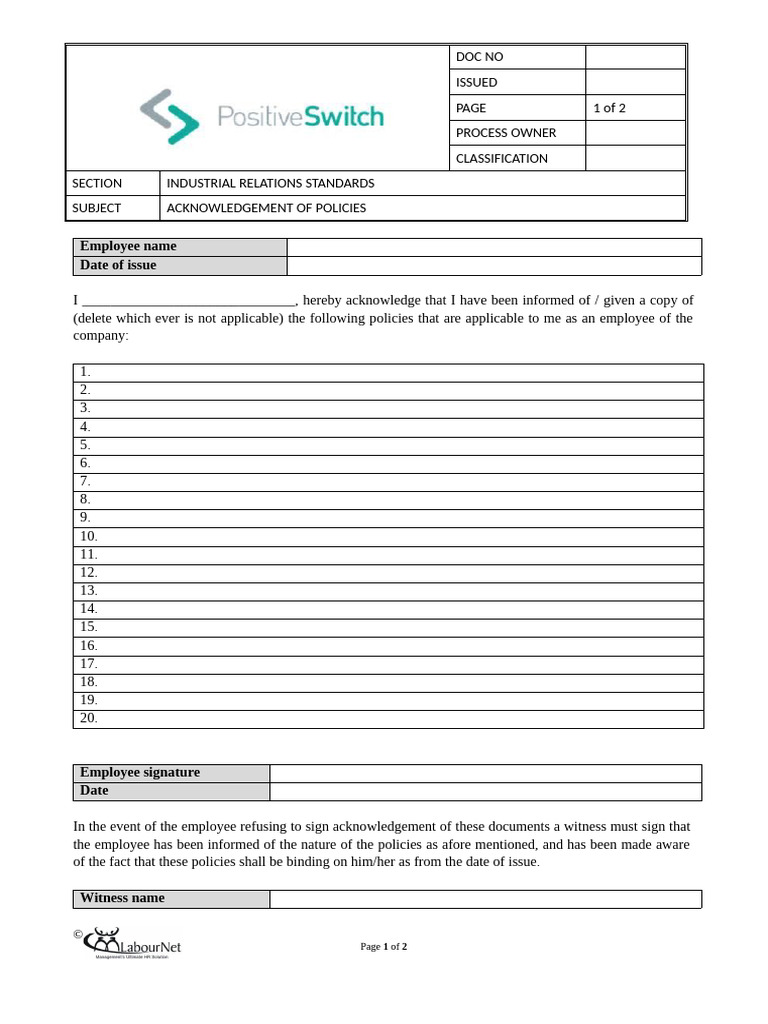 Acknowledgement of Policies | PDF