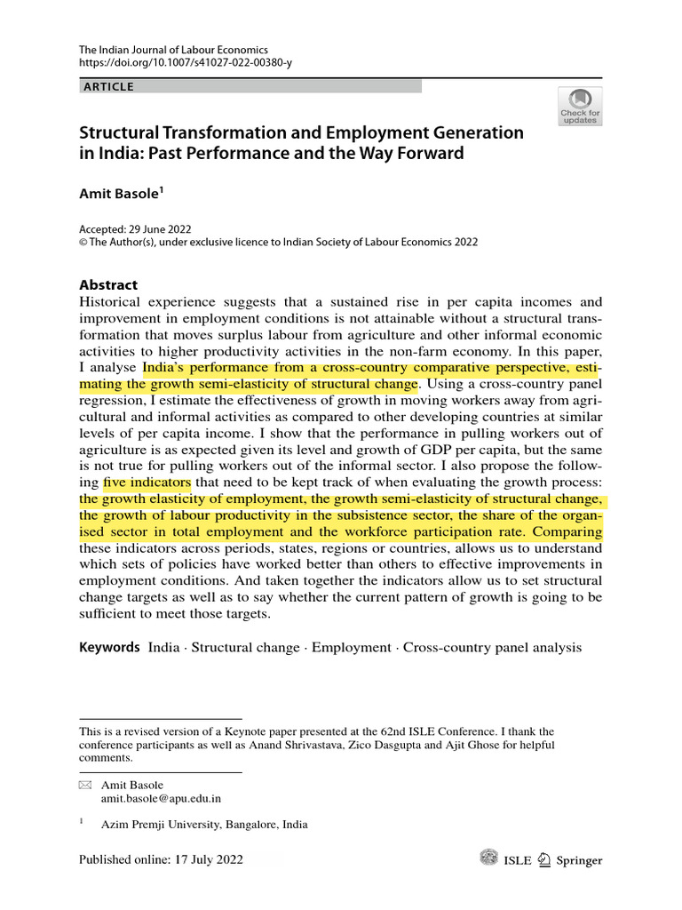 Structural Change and Employment in India | PDF | Labour Economics ...