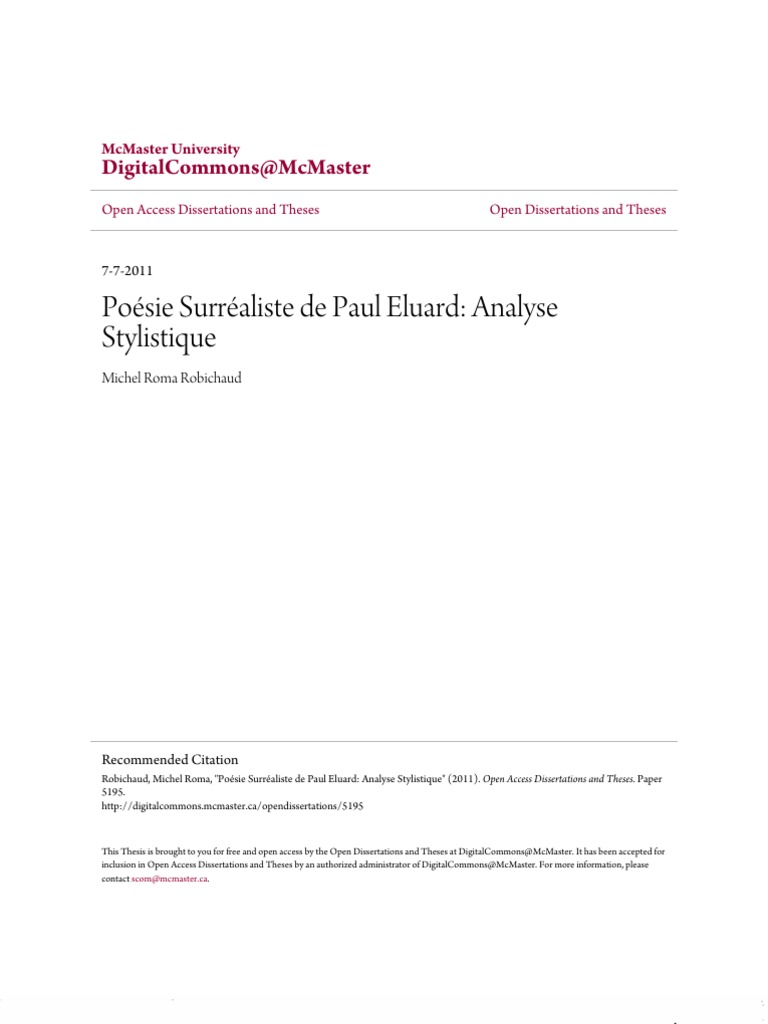 Poesie Surrealiste De Paul Eluard Analyse Stylistique Pdf Amour Nom Grammaire