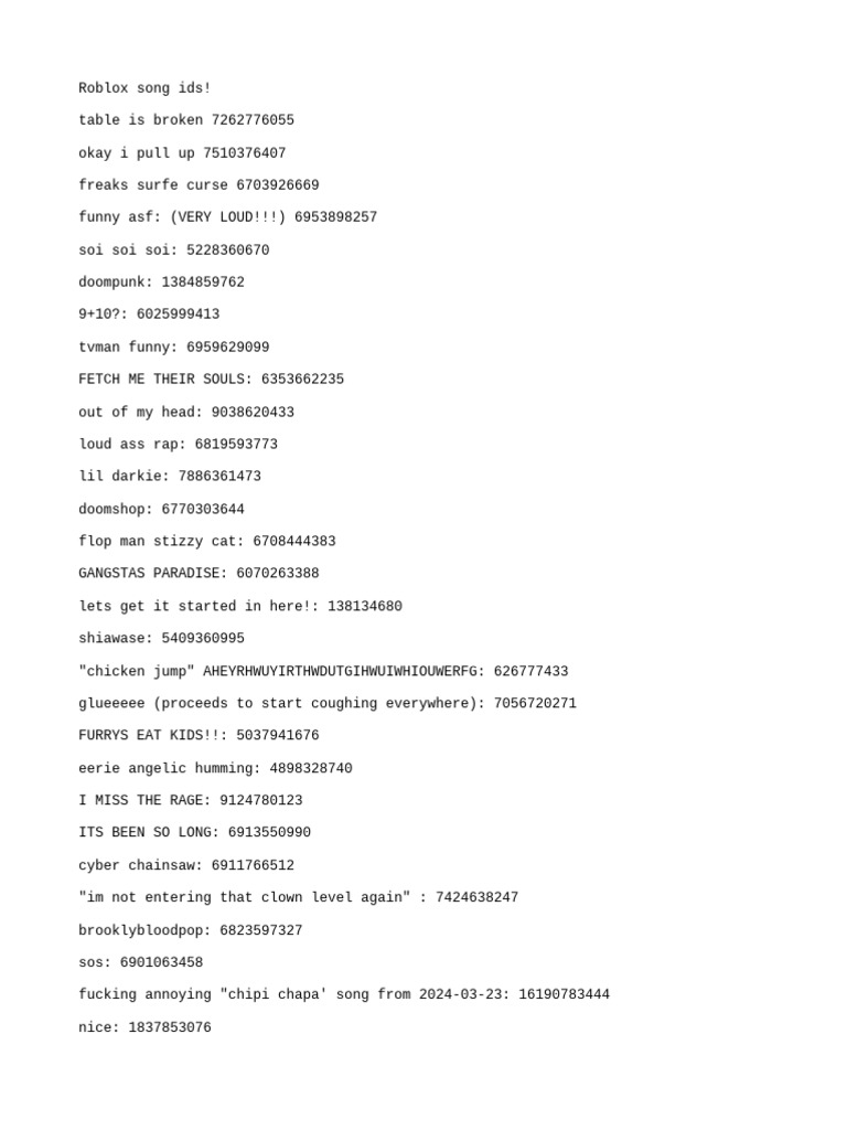 Roblox Music IDs Collection