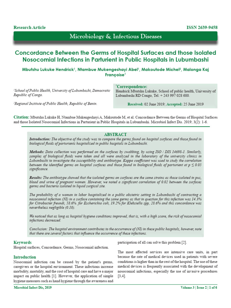 Nosocomial Infections in Lubumbashi | PDF | Hospital Acquired Infection ...