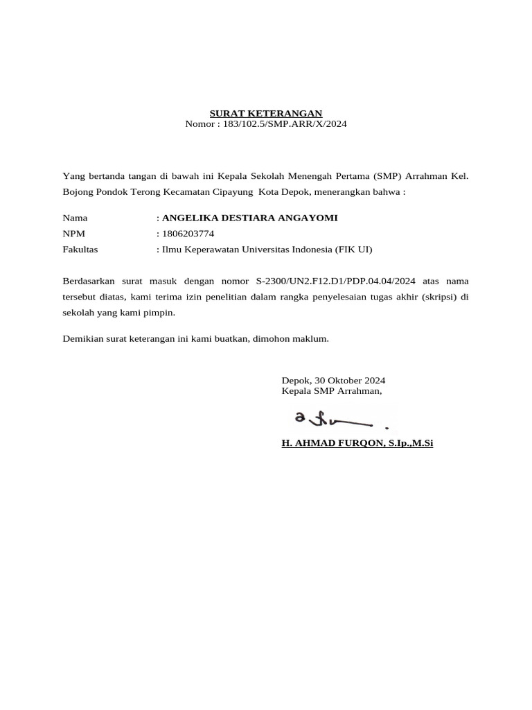 SURAT KETERANGAN Diterima Mahasiswa | PDF