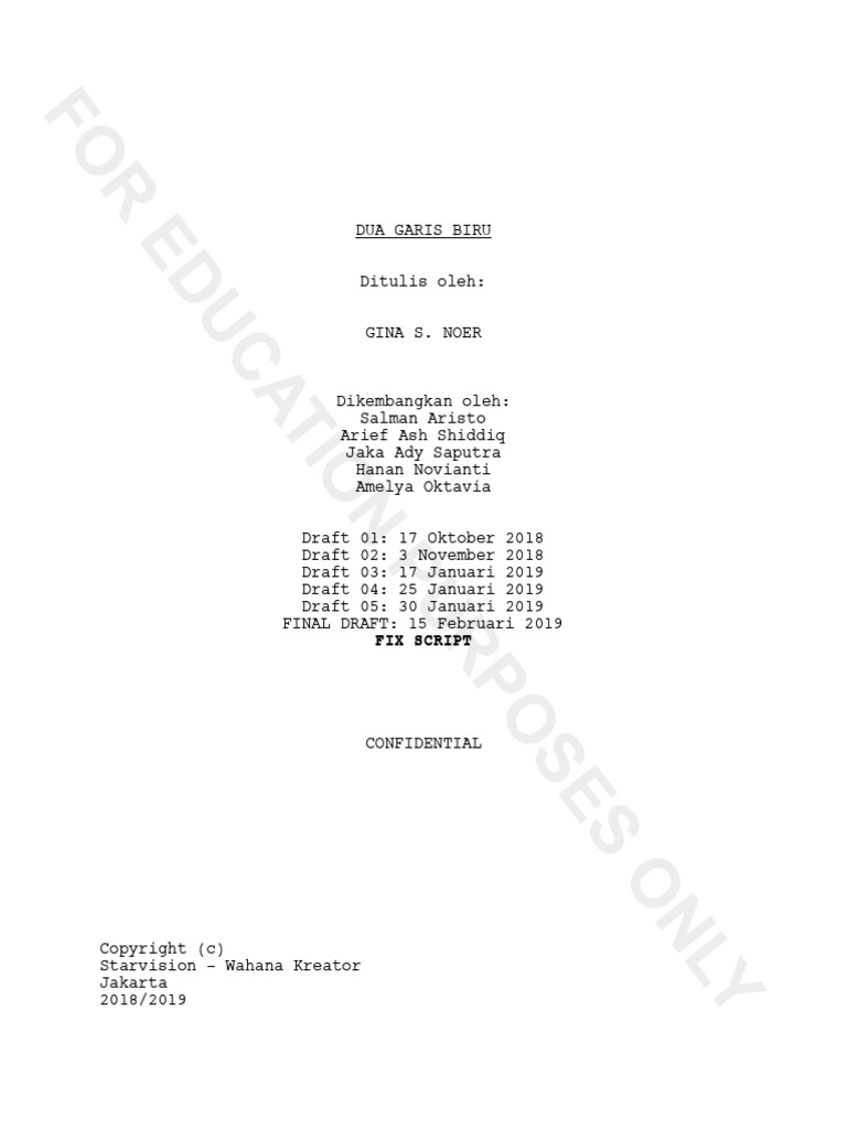 Dua Garis Biru Draft Fix Script GSN | PDF