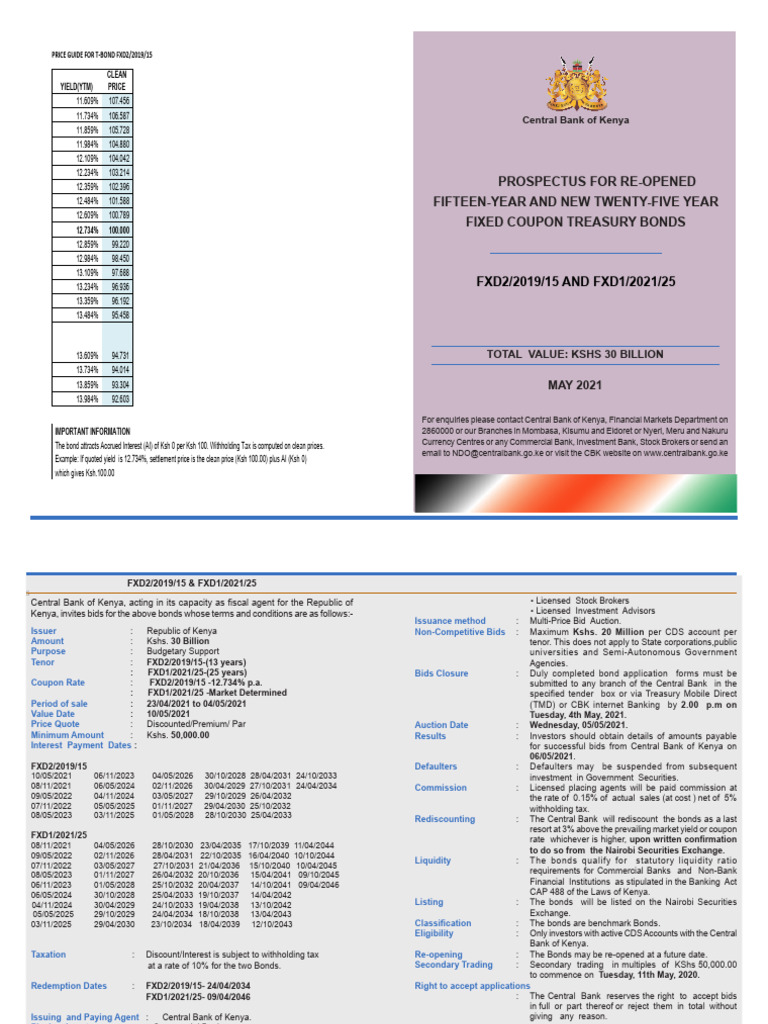 Kenya Treasury Bonds FXD2 & FXD1 Prospectus | PDF | Bonds (Finance ...
