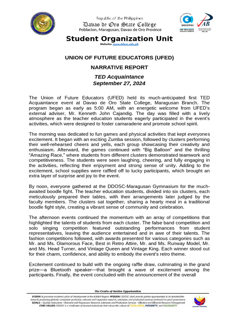 TED NARRATIVE REPORT | PDF