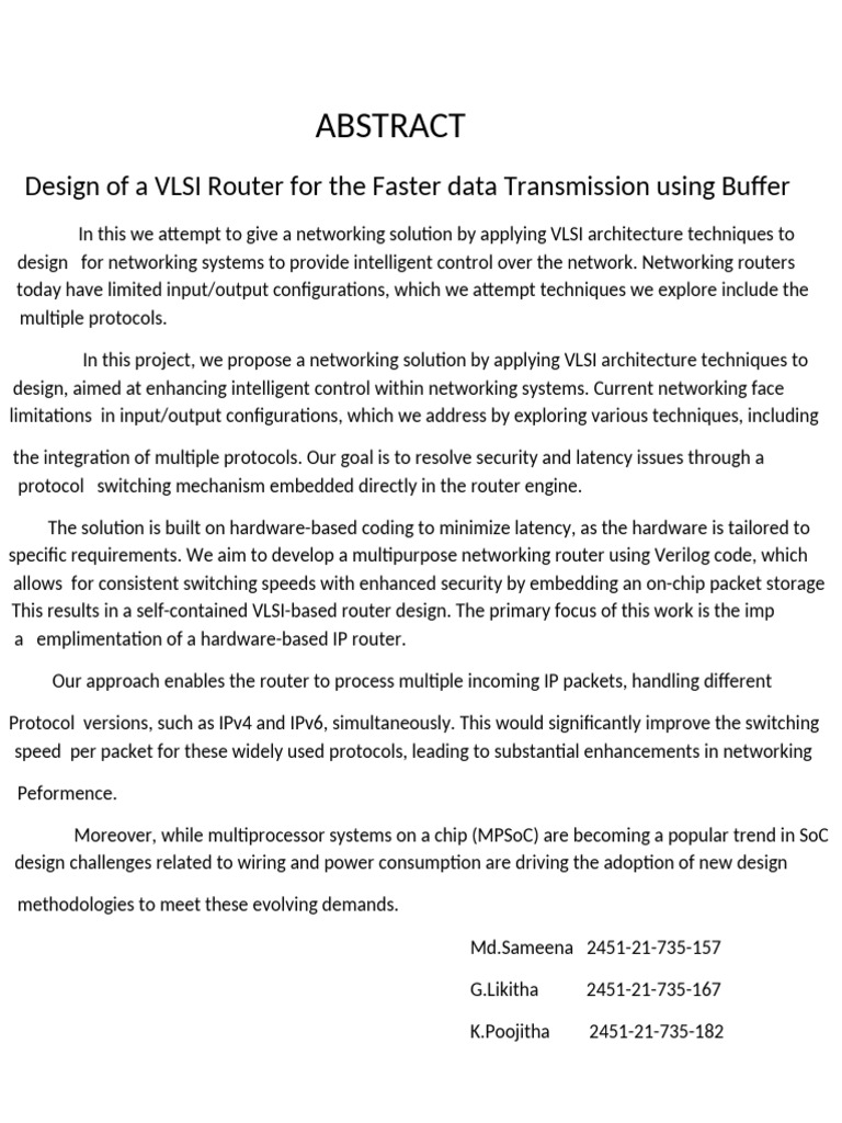 VLSI Router Design for Fast Data Transmission | PDF