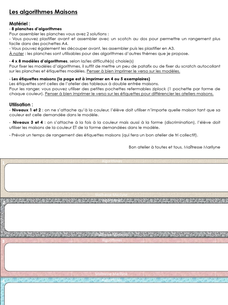 Algorithmes pour ateliers éducatifs | PDF