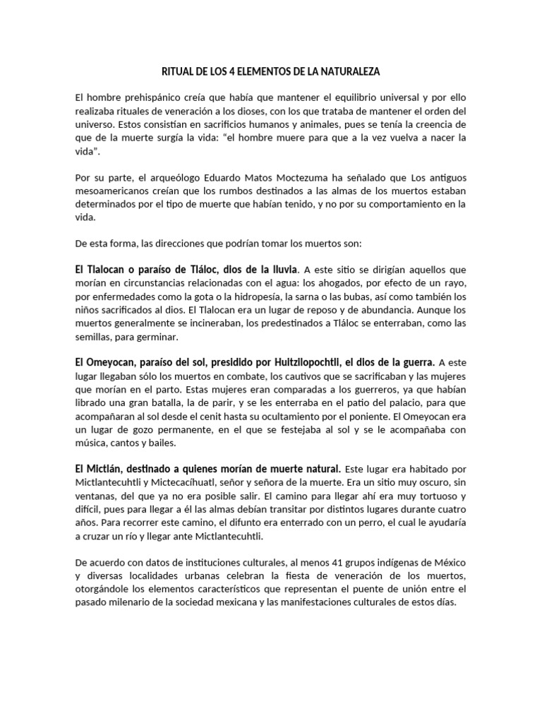 Ritual de los 4 Elementos Naturales | PDF