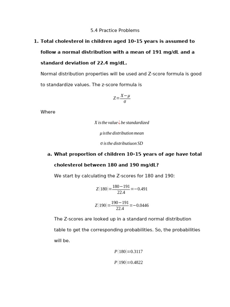 5.4 Practice Problems | PDF | Normal Distribution | Standard Score
