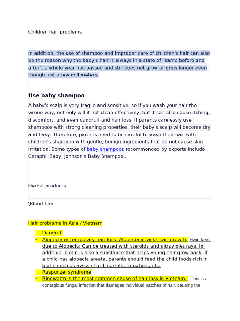 Children Hair Problems | PDF | Wellness