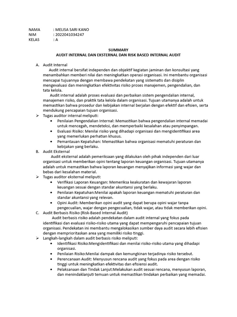Audit Internal Dan Eksternal Dan Risk Based Internal Audit | PDF
