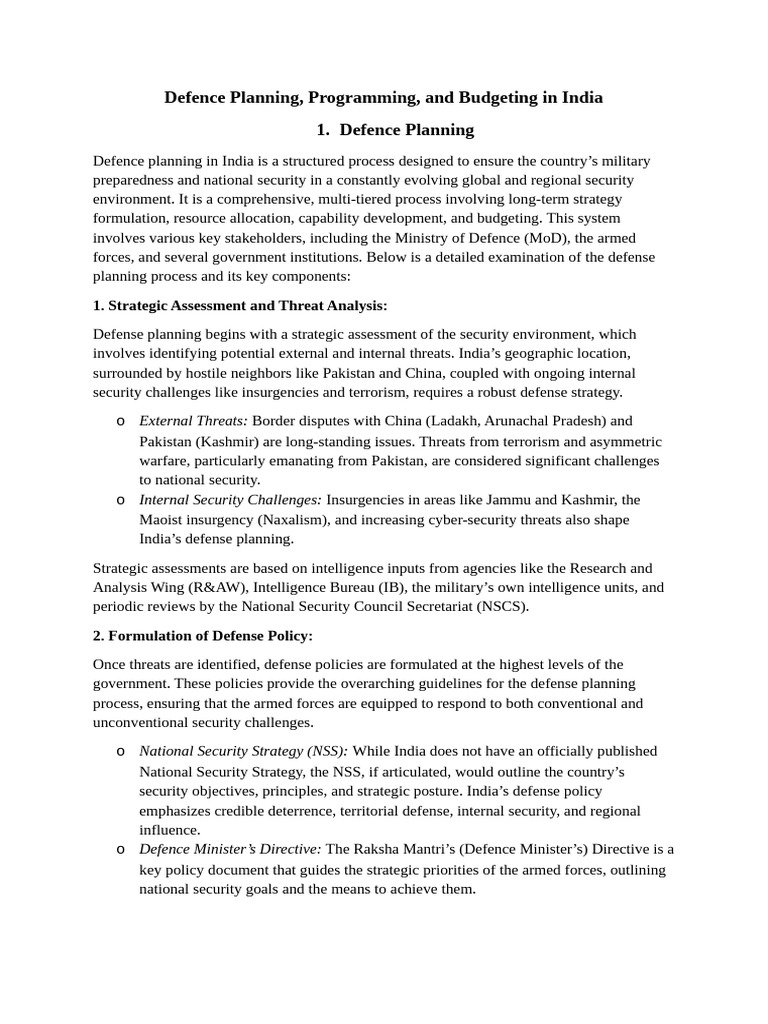 Defence Planning, Programming and Budgeting in India | PDF | Military ...