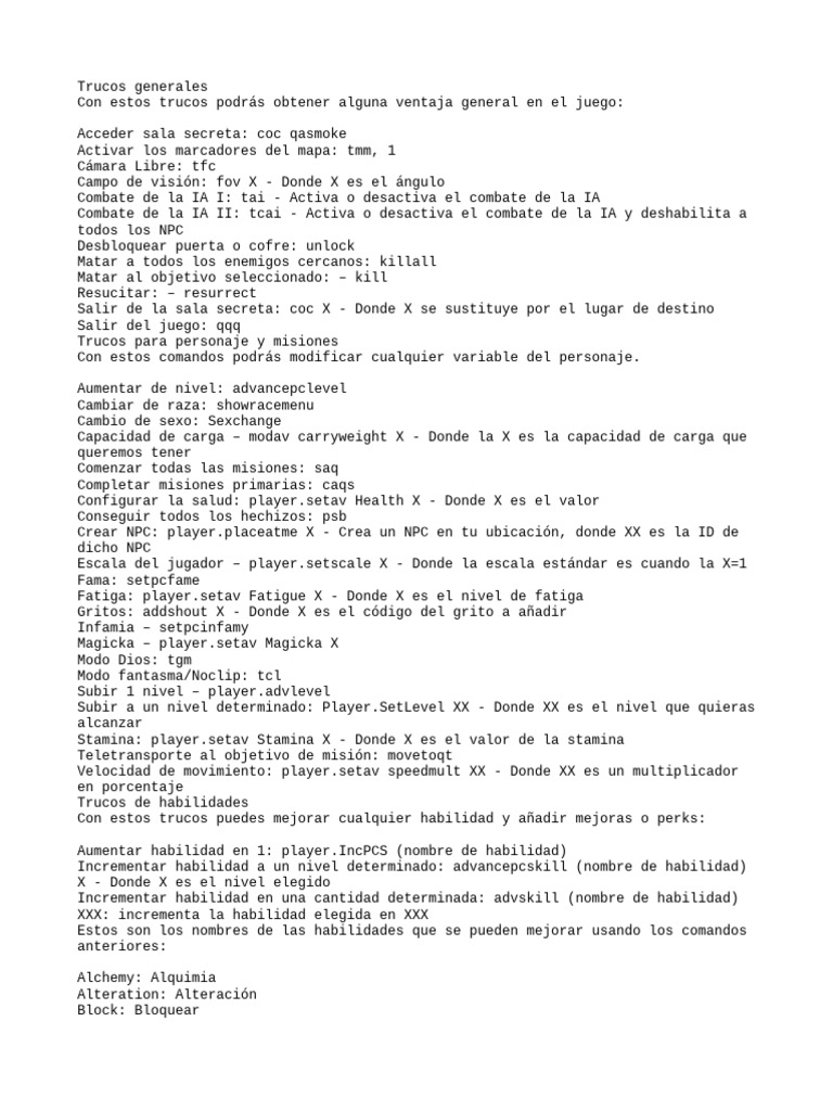 Trucos y comandos para Skyrim PC | PDF | Videojuegos