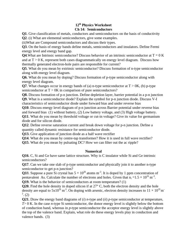 Class 12 Semiconductor Notes and Q&A | PDF | Semiconductors | P–N Junction
