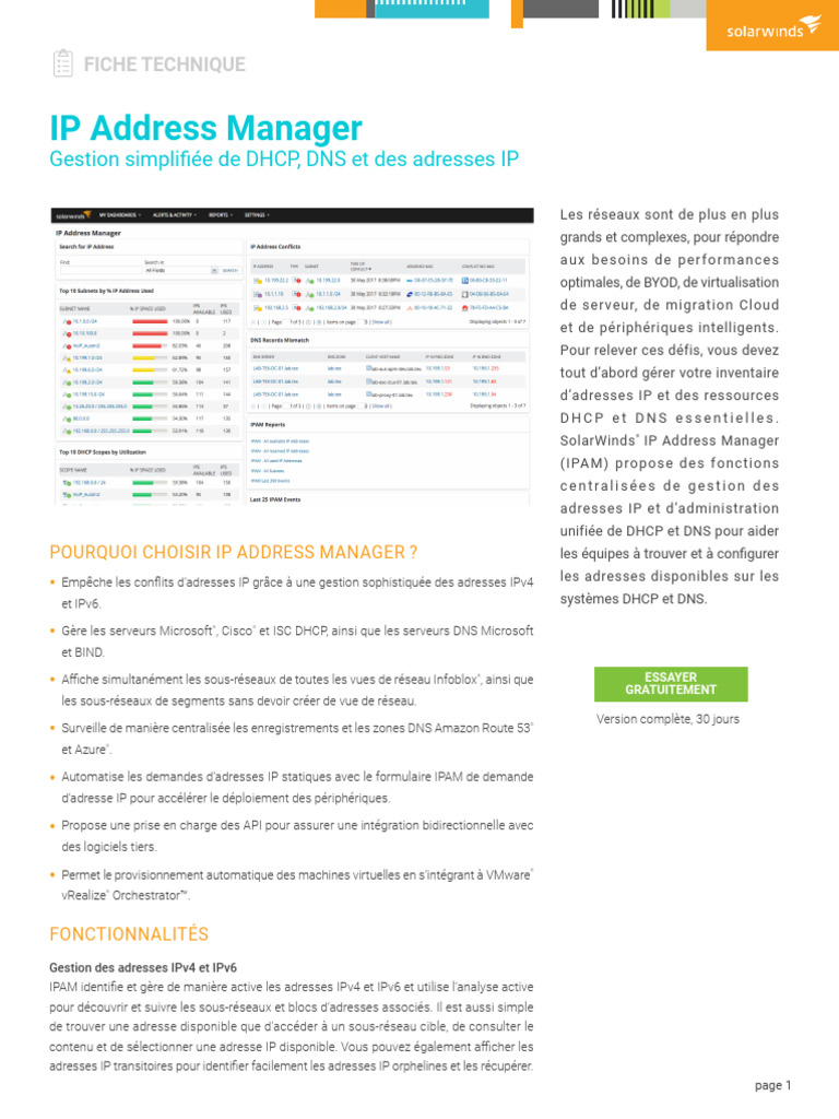 Ipam Datasheet FR - Ashx | PDF | Adresse IP | Système de noms de domaines