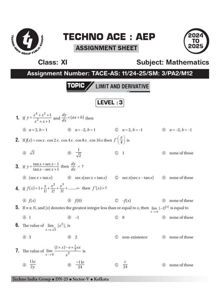 Assign Math XI CH 12 Level 3 | PDF | Mathematics | Mathematical Concepts