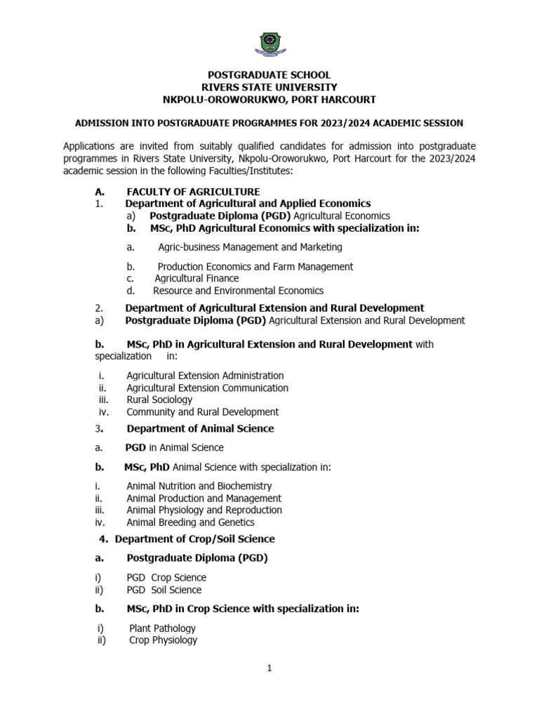 Postgraduate Admission 2023/2024 | PDF | Academic Degree | Postgraduate ...