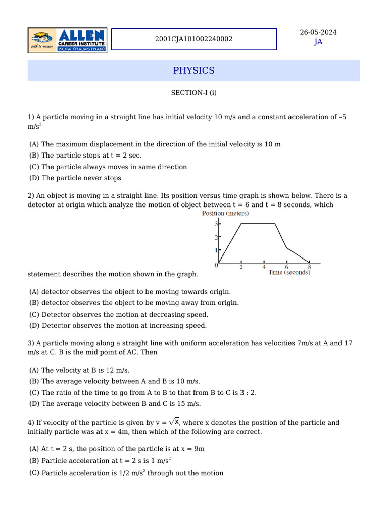 Physics Motion Analysis Questions | PDF | Acceleration | Velocity