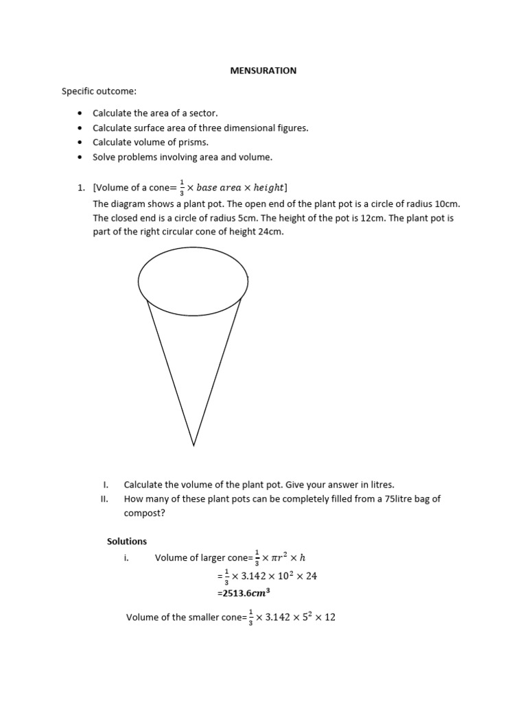Calculate Volume of Plant Pot | PDF | Area | Circle